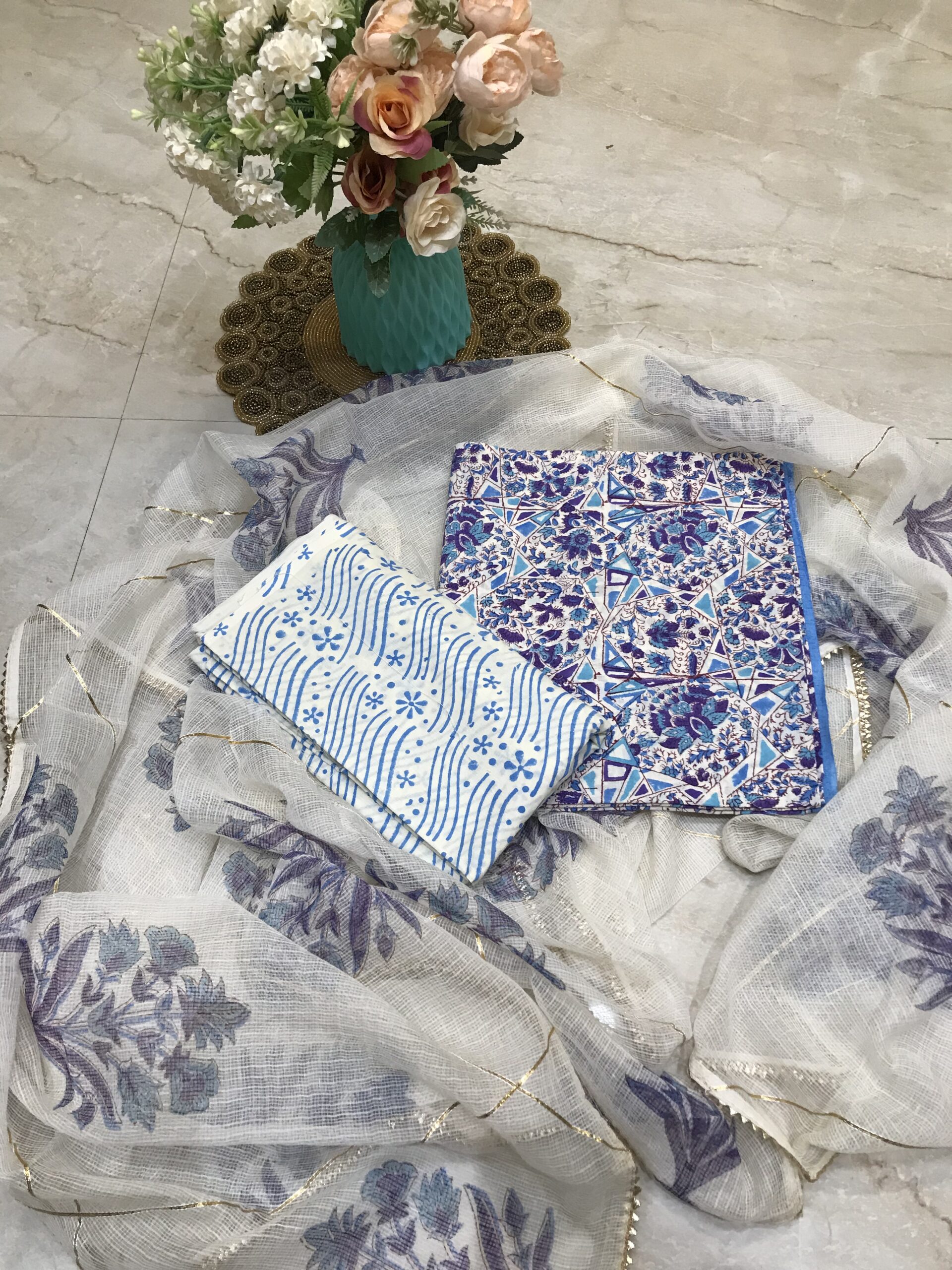 IMG_4300 Premium Floral Hand Block Print Cotton Suit With Kota Doria Dupatta - Image 2