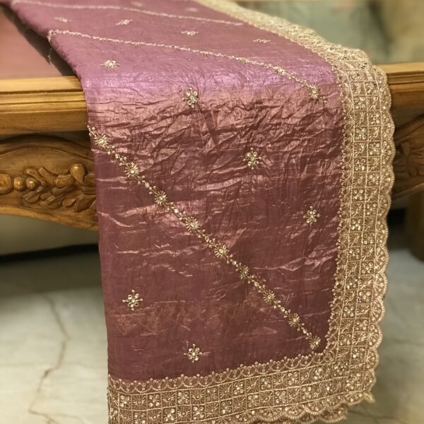 Home luxurious crush tissue silk gold tone purple saree