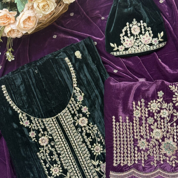 premium maroon crushed velvet unstitched suit set