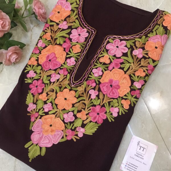 wine kashmiri aari embroidered cashmilon pheran