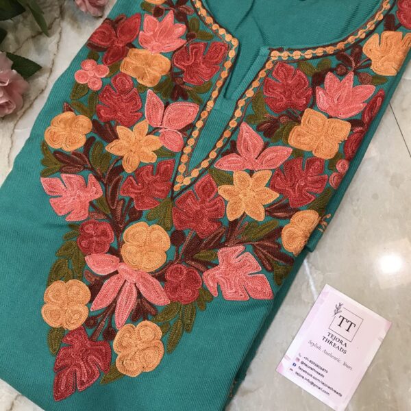 green kashmiri aari embroidered cashmilon pheran