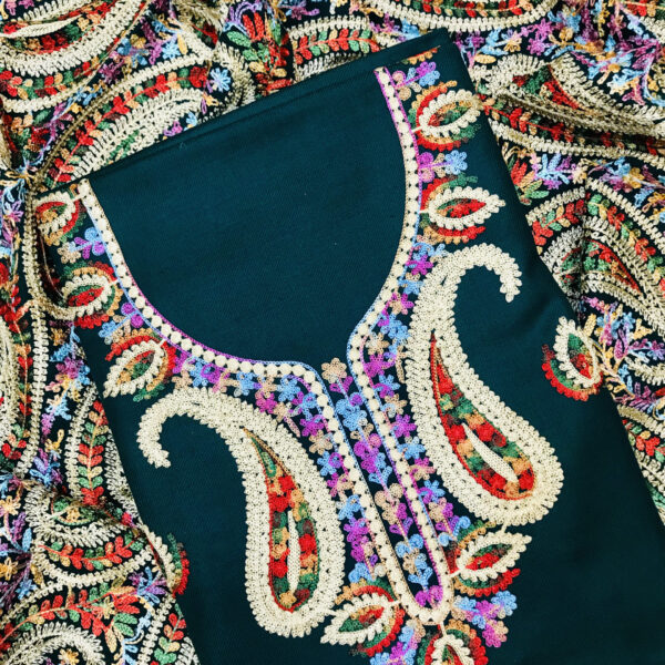 Home cashmilon hot pink woolen unstitched dress material with aari embroidery