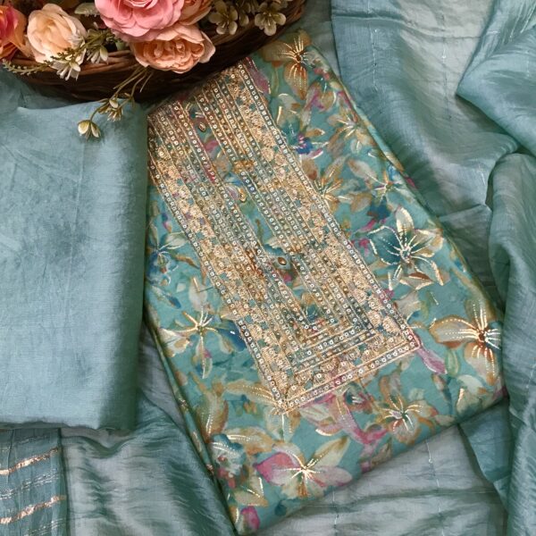 premium sea green floral print cotton suit