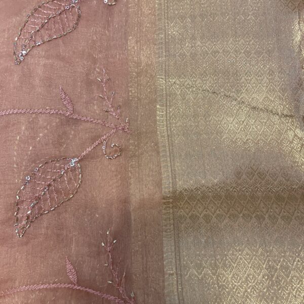 pastel pink chiffon lightweight thread & cut dana work designer saree