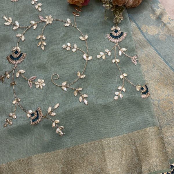 exclusive pastel pink organza saree with gota patti jaal work