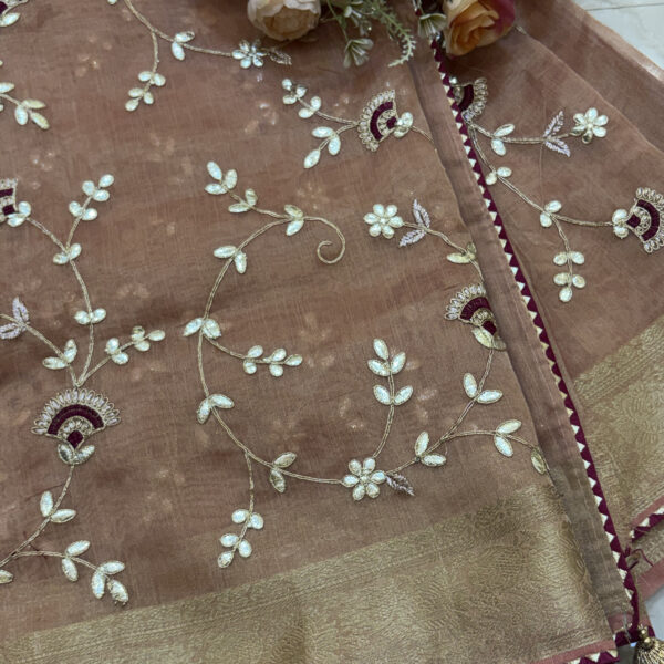 exclusive pastel pink organza saree with gota patti jaal work