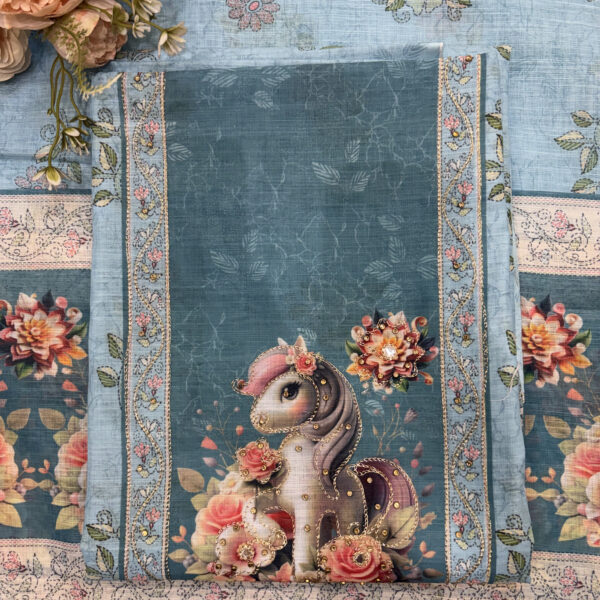 Enchanted Pastel Blue Digital Printed Linen Cotton Unstitched Suit Set