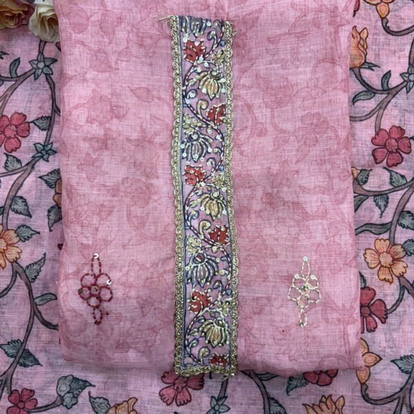 Elegant Blush Pink Floral Print Linen-Cotton Suit Set