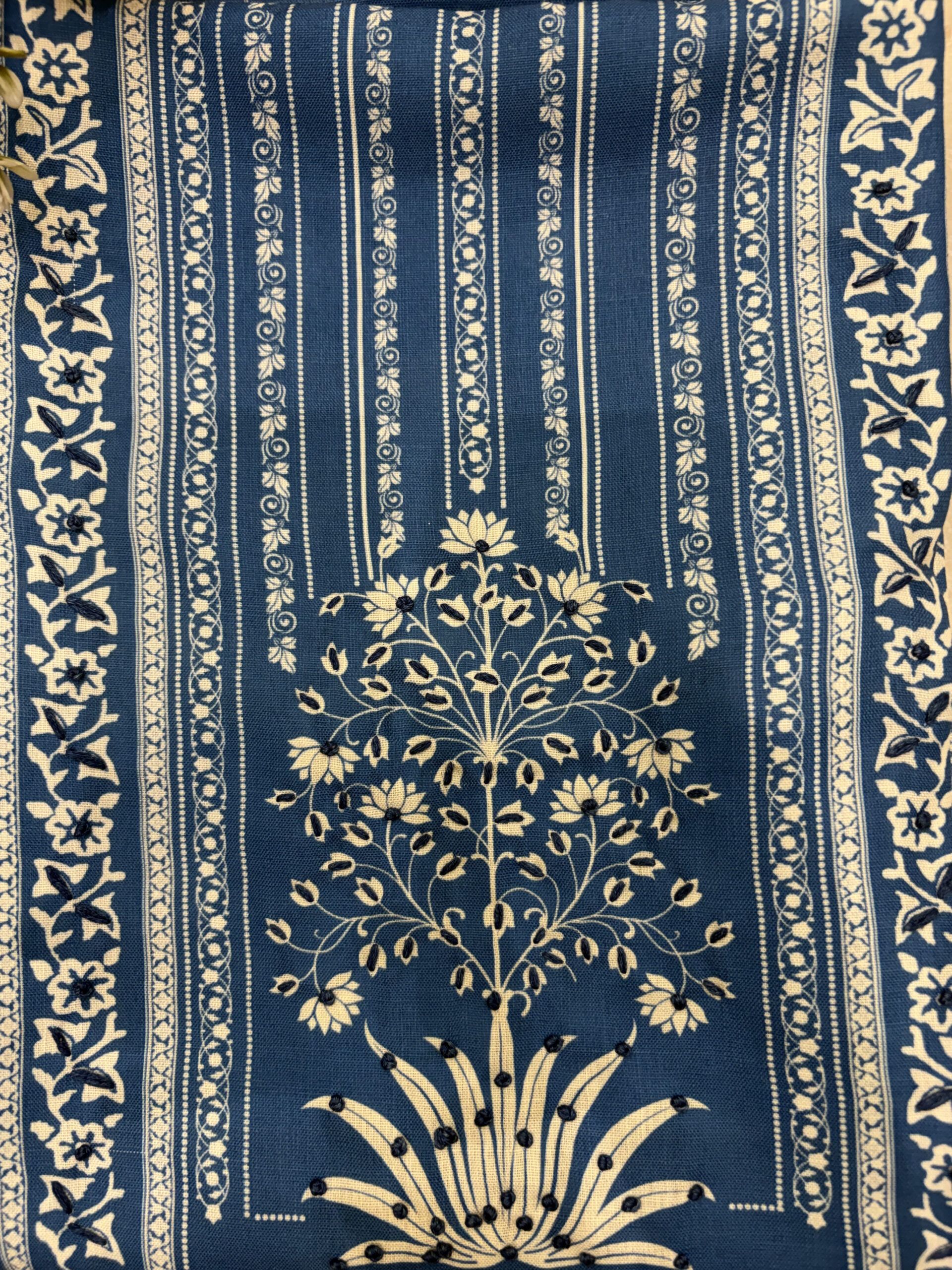 Indigo Blue Linen-Cotton Suit Set with Mughal Tree of Life Embroidery - Image 5