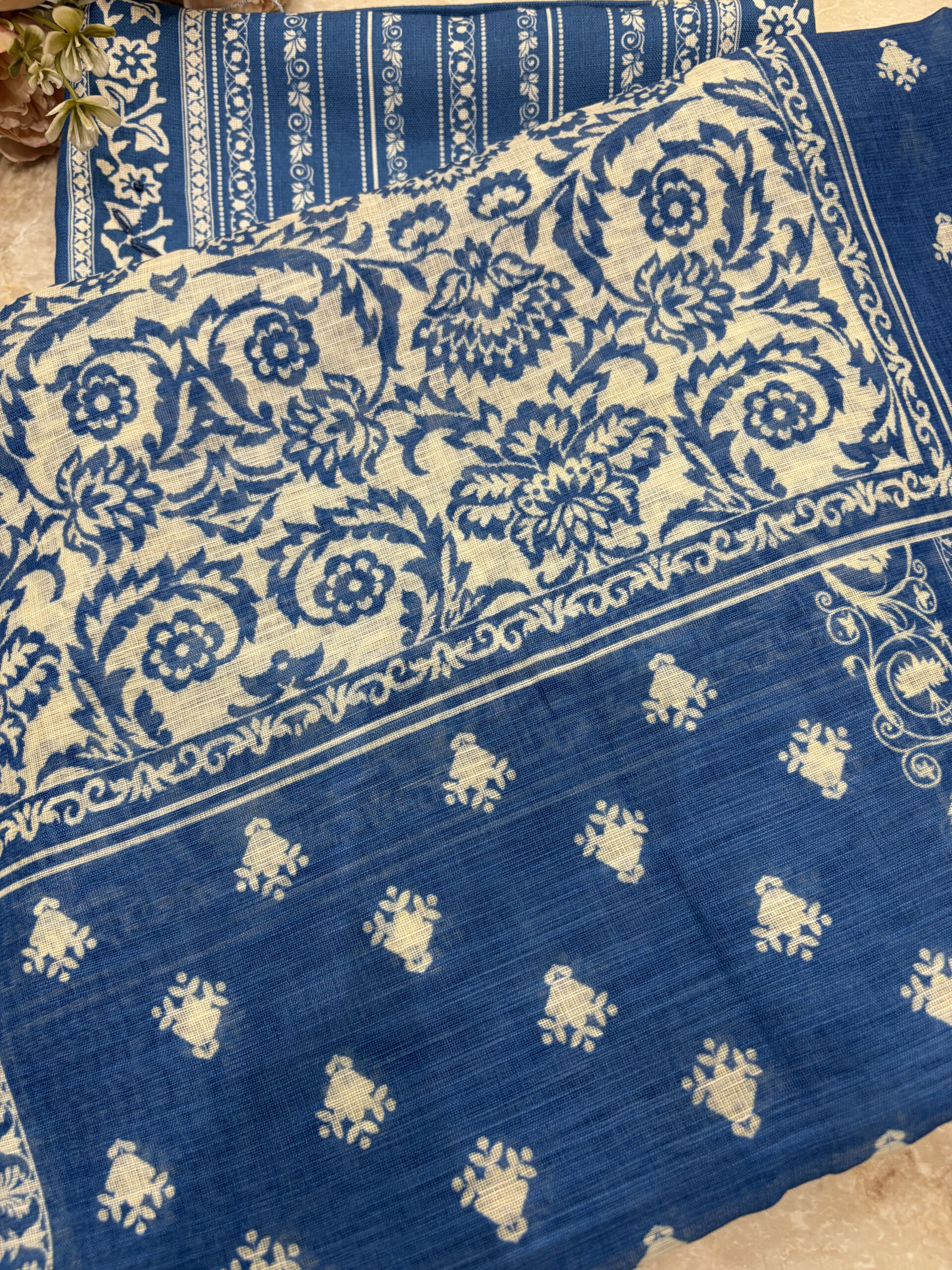 Indigo Blue Linen-Cotton Suit Set with Mughal Tree of Life Embroidery - Image 6
