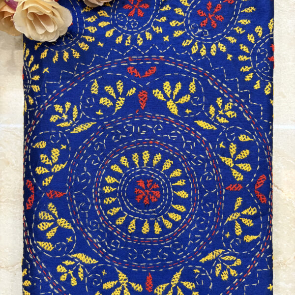 Royal Blue Bengal Kantha Hand Embroidered Assam Silk Saree