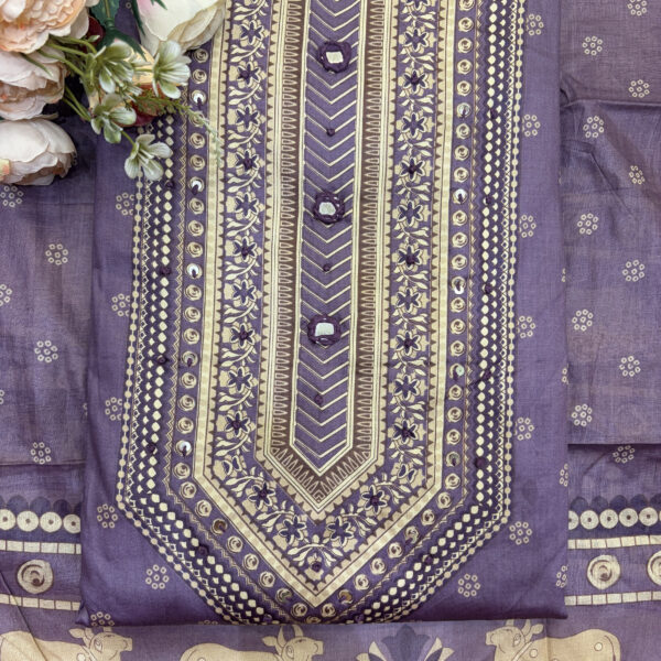 Royal Mauve Pichwai Motif Slub Silk Unstitched Suit Set