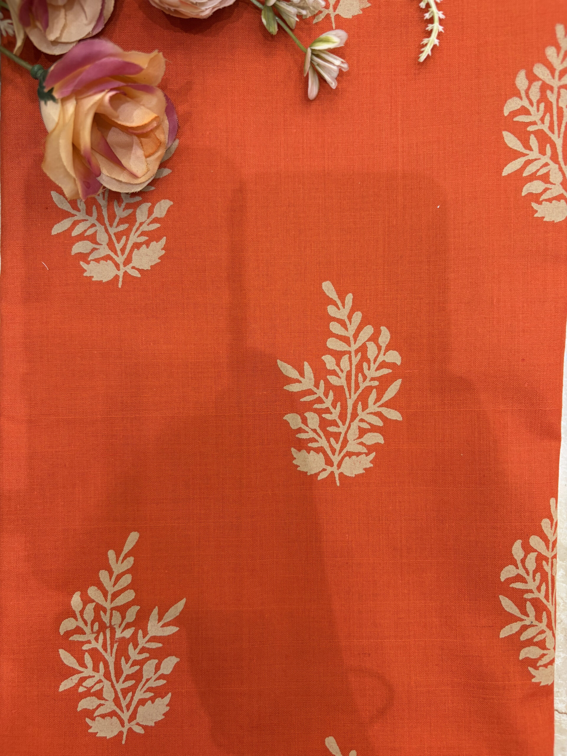 Orange Cotton Block Print Suit Set with kota doria dupatta - Image 3
