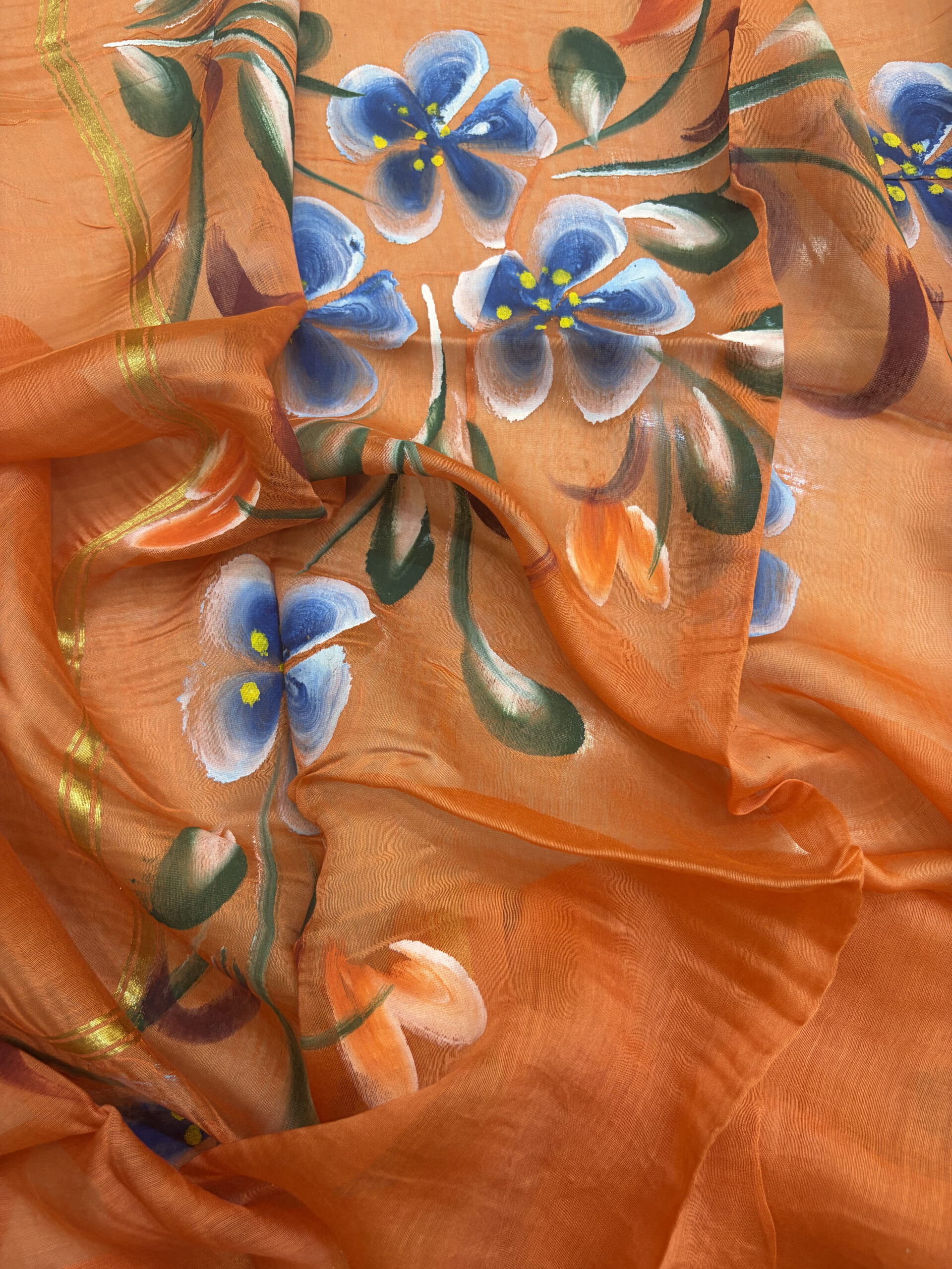 Orange Floral Handbrush Chanderi Silk Suit Set - Image 2