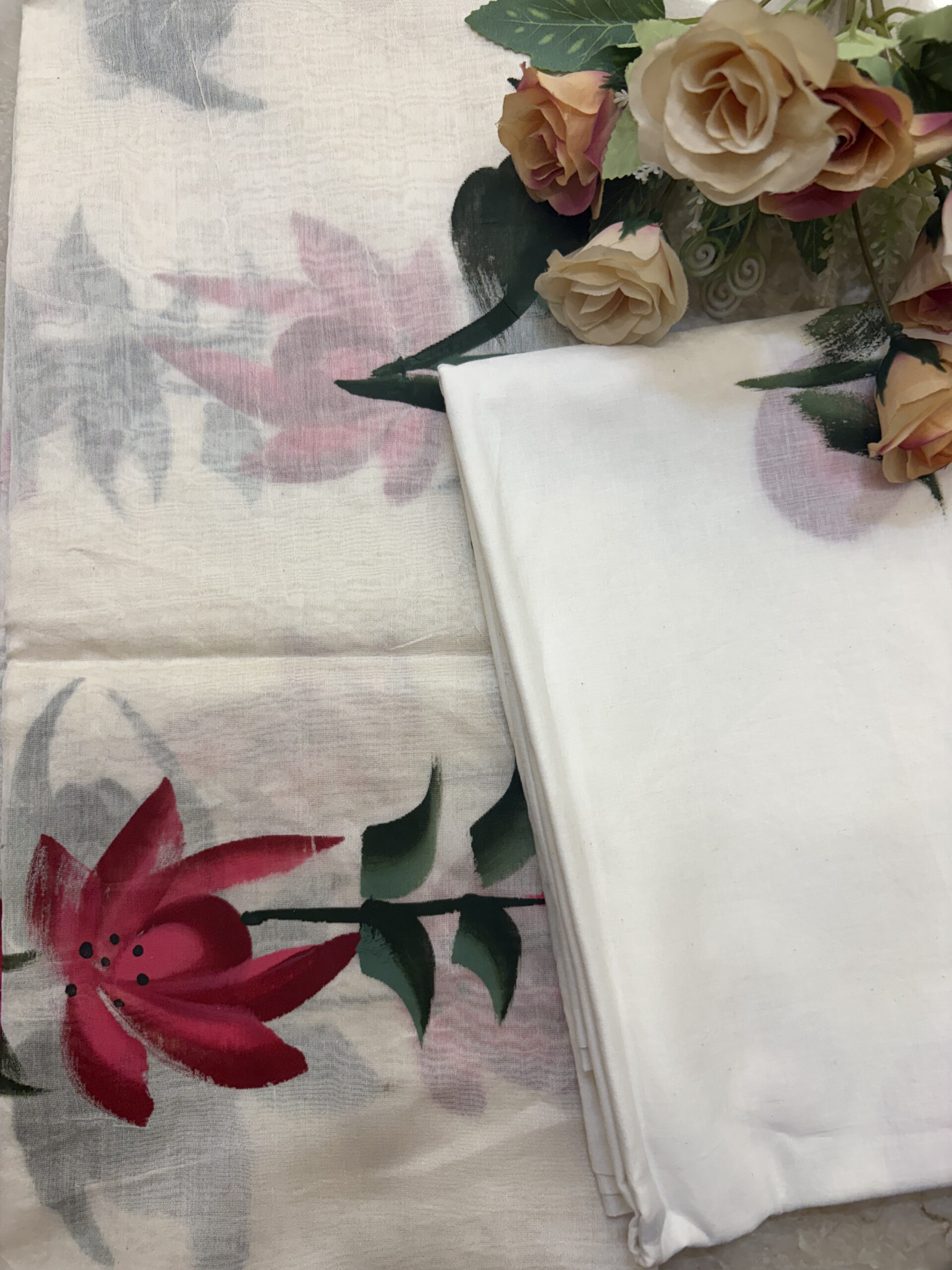 White Floral Handbrush Chanderi Silk Suit Set - Image 6