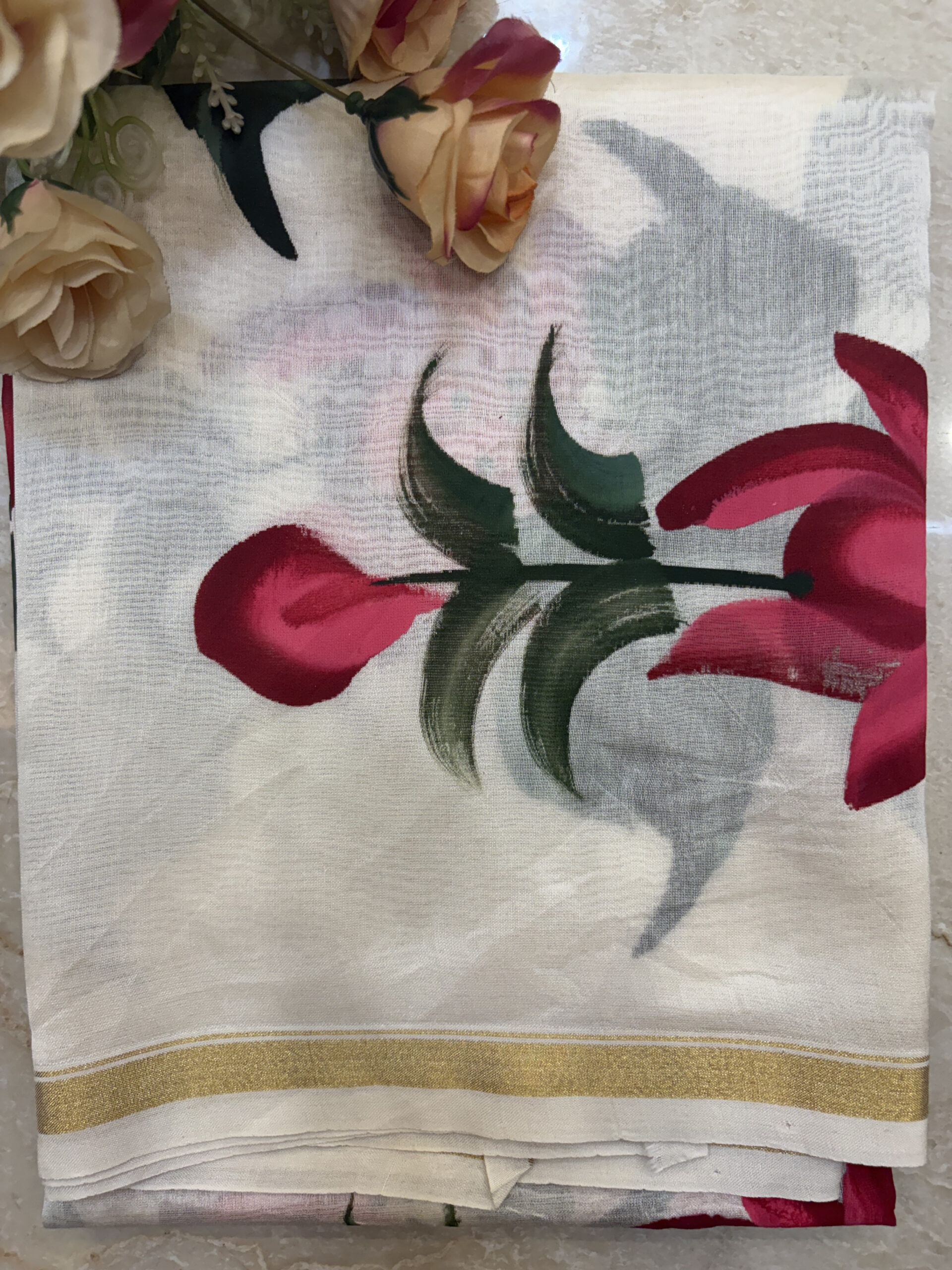 White Floral Handbrush Chanderi Silk Suit Set - Image 7