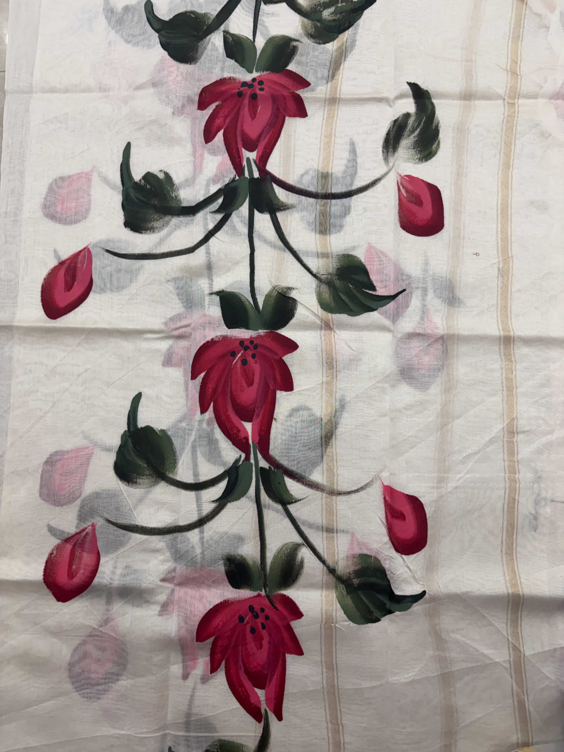 White Floral Handbrush Chanderi Silk Suit Set - Image 5
