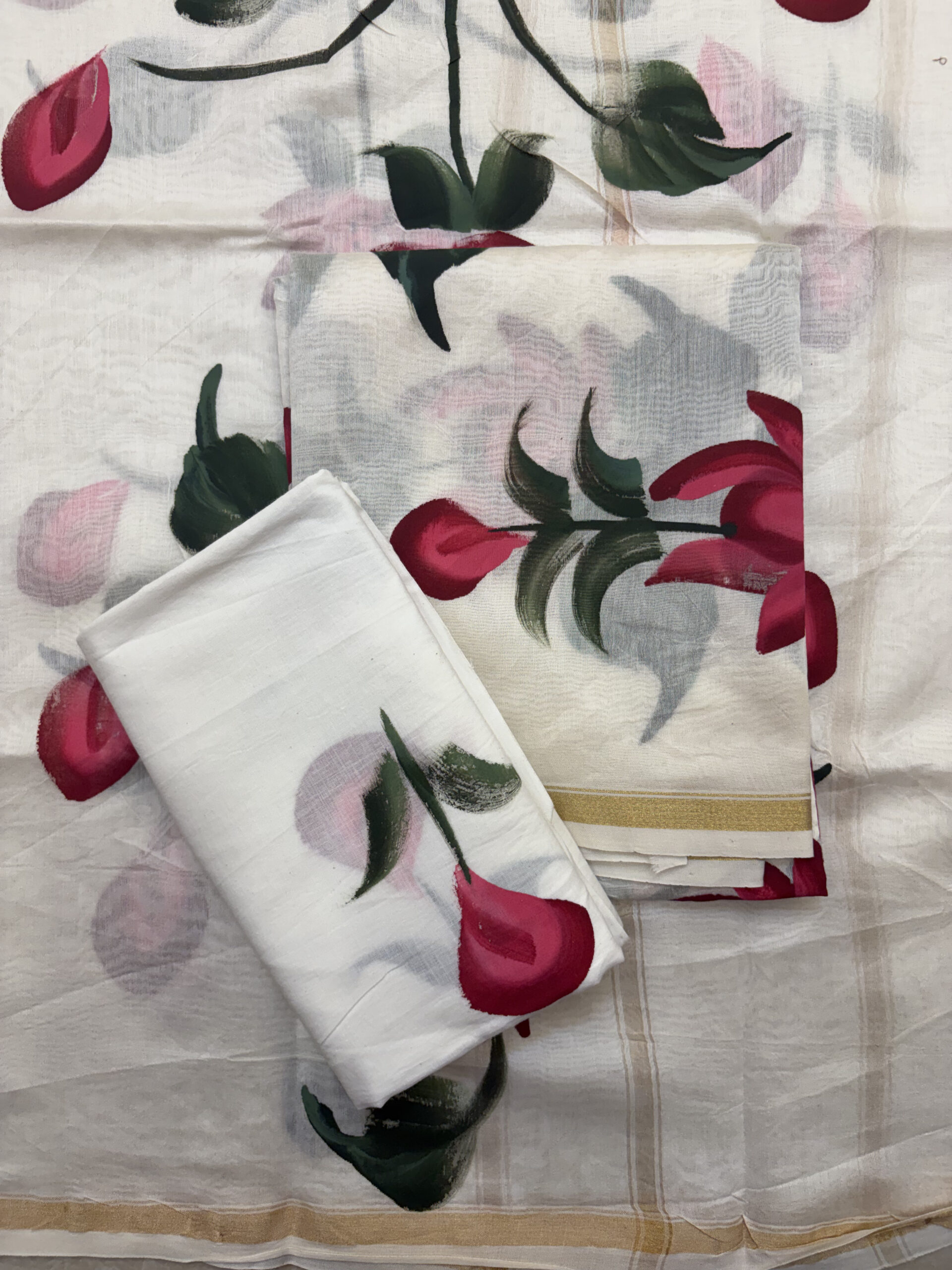 White Floral Handbrush Chanderi Silk Suit Set - Image 3