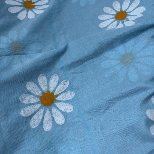Sky Blue Khadi Cotton Saree with Daisy Block Prints