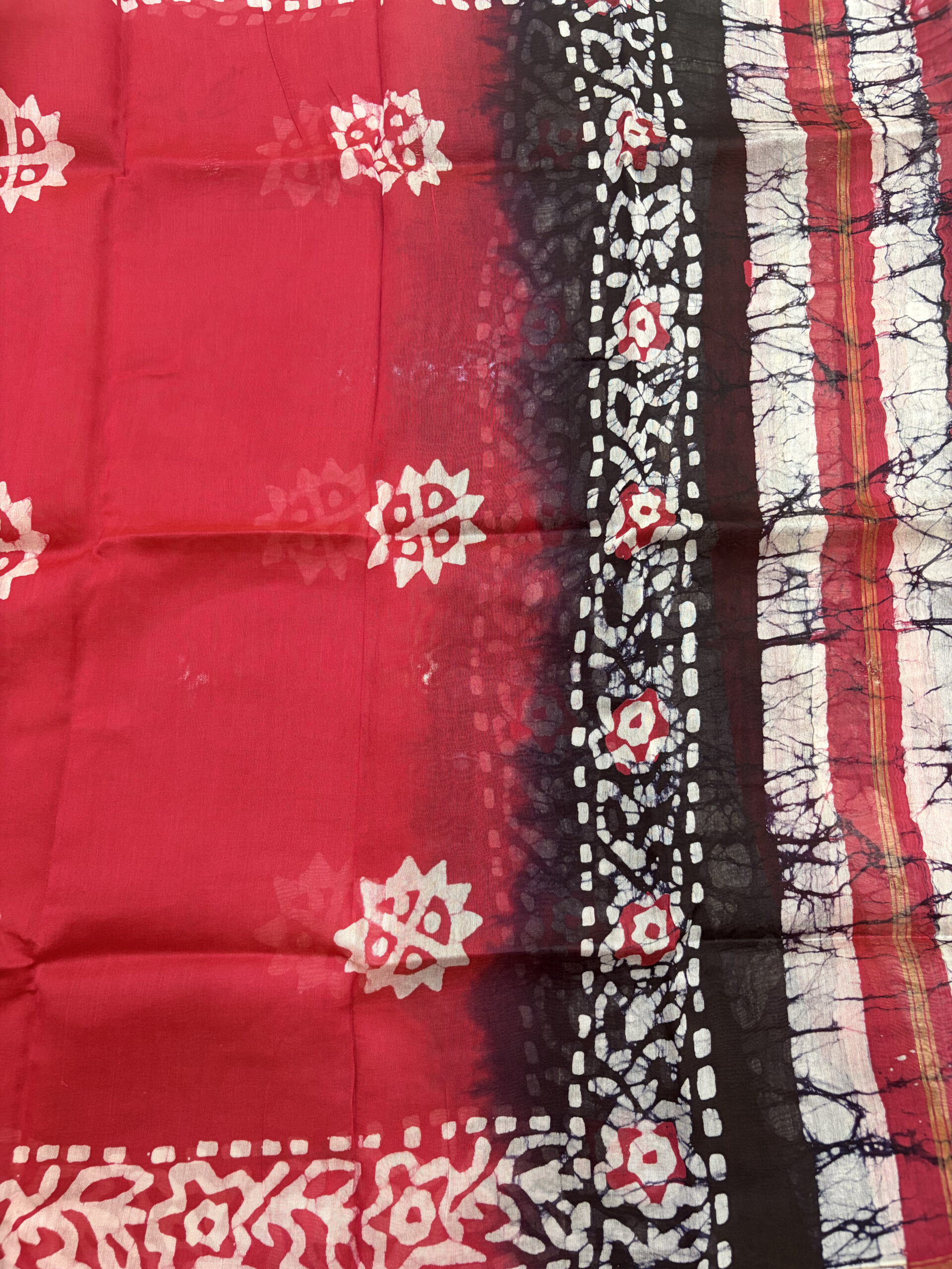 Deep Red Tie & Dye Batik Print Chanderi Silk Suit Set - Image 5