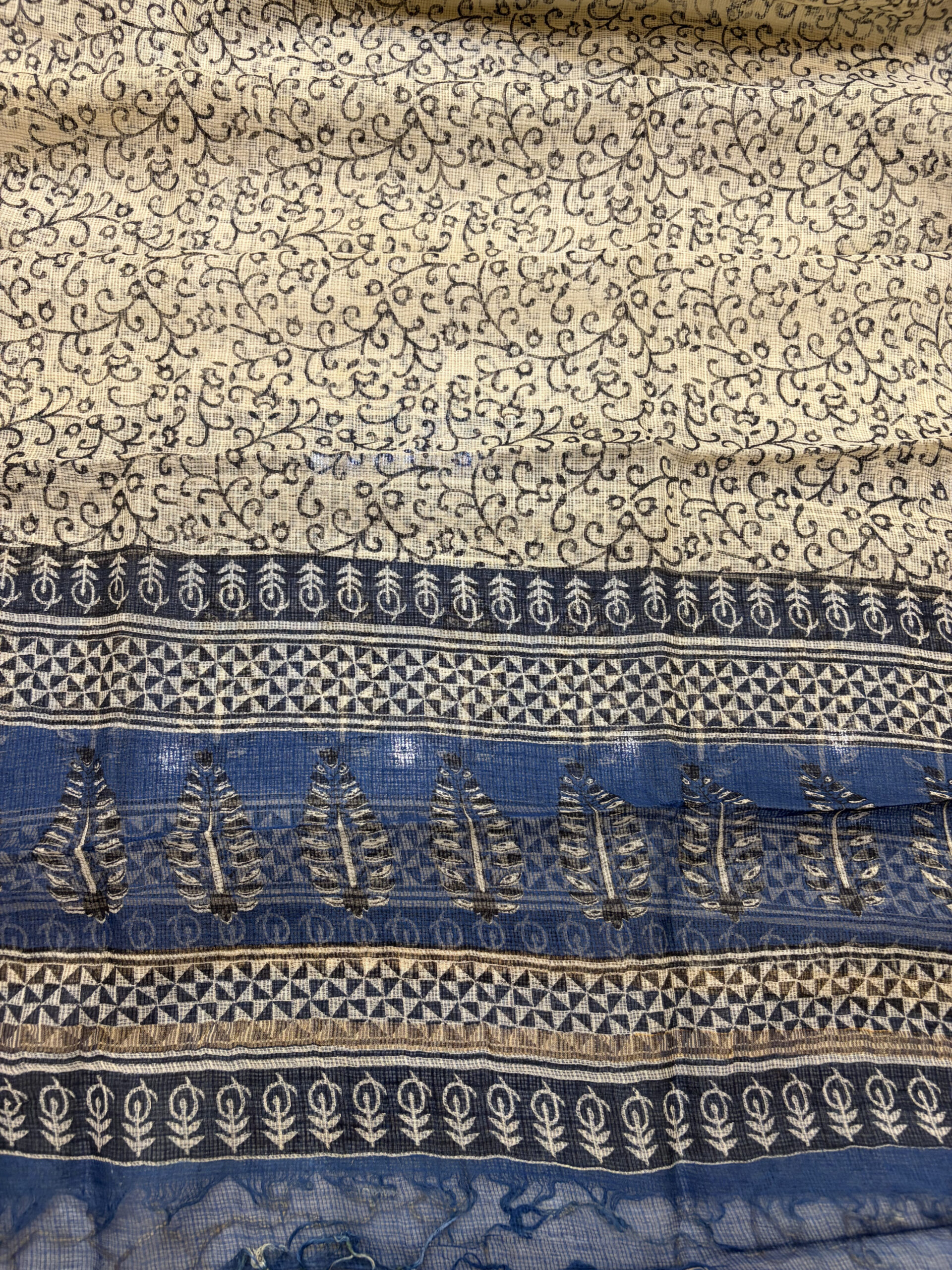 Indigo & Beige Hand-Block Printed Cotton Suit Set with Kota Doria Dupatta - Image 4