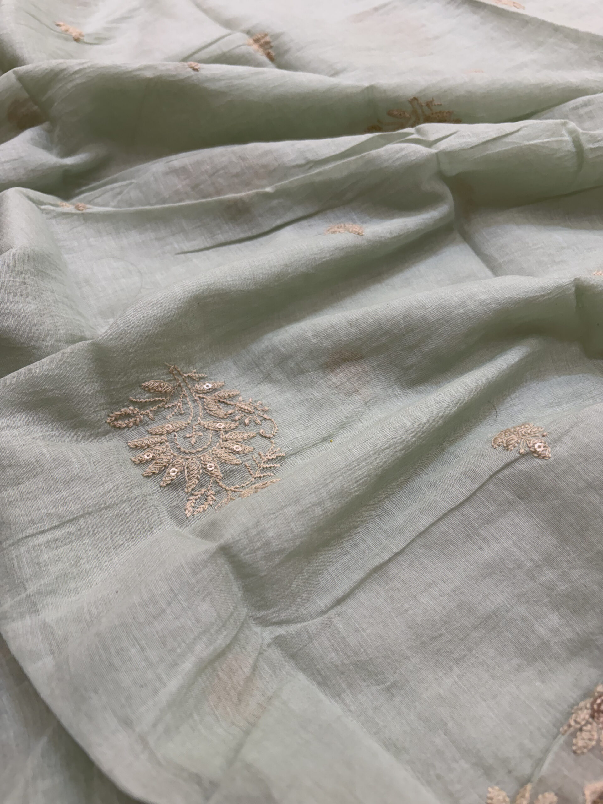 Chikankari-Inspired Mul Chanderi Suit Set in Sage Green Colour - Image 6