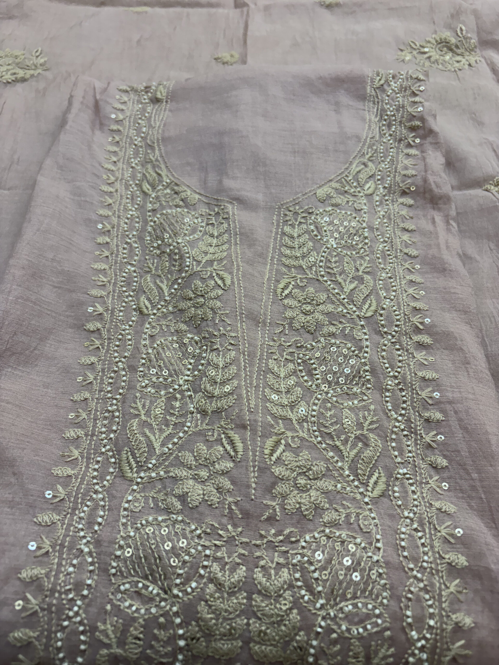 Chikankari-Inspired Mul Chanderi Suit Set in Earthy Rose Colour - Image 5