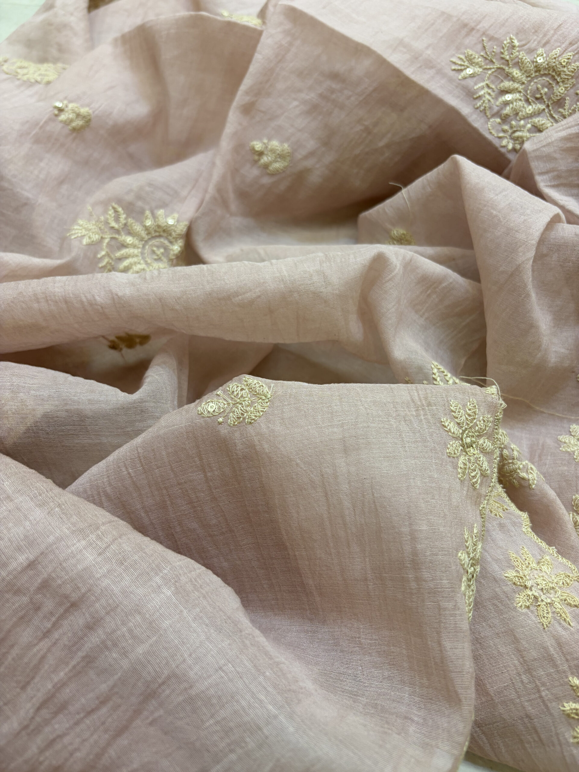 Chikankari-Inspired Mul Chanderi Suit Set in Earthy Rose Colour - Image 7