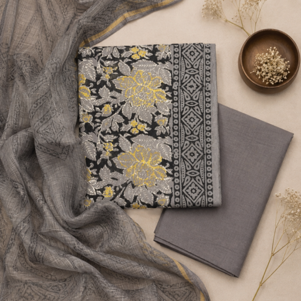 Grey Vanaspati Ajrakh Cotton Hand Block Painted Suit Set