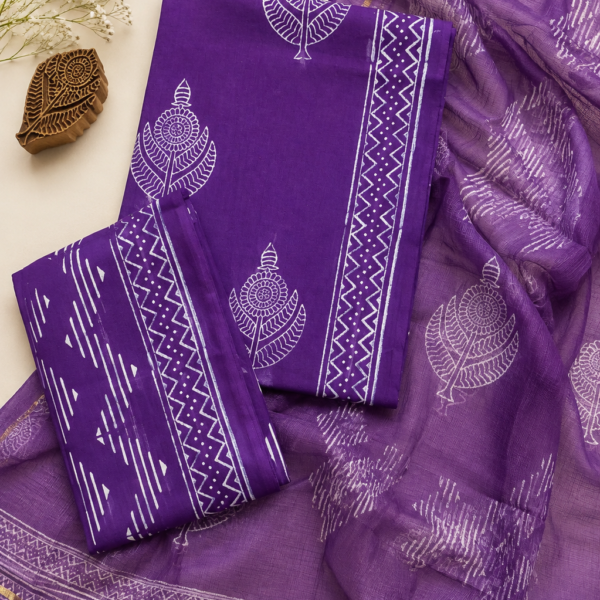 Purple Cotton Hand Block Printed Suit Set