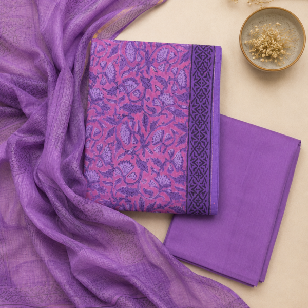 Lavender Vanaspati Ajrakh Cotton Suit Set