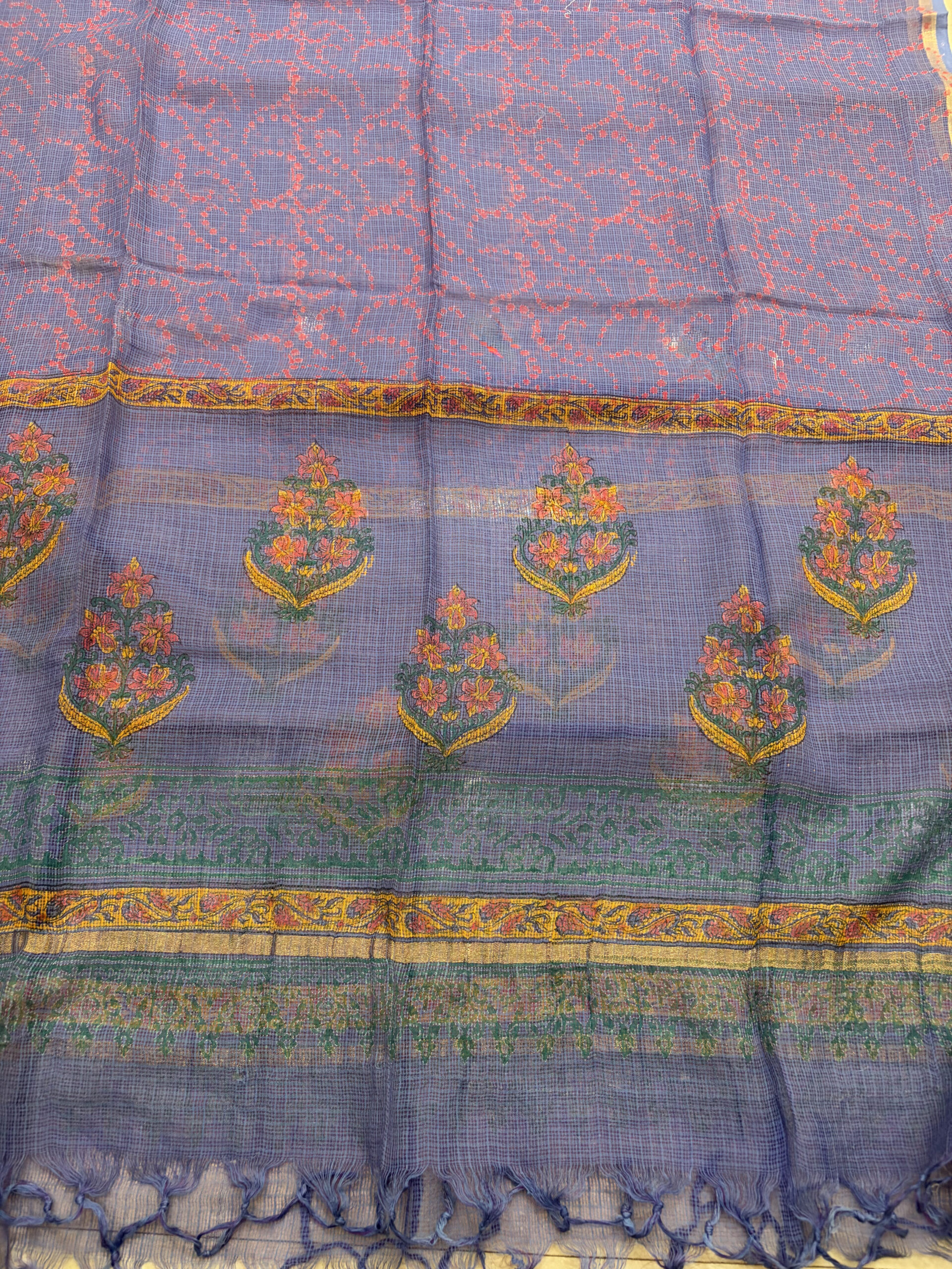 Ink Blue Schiffli Hakoba Cotton Hand Block Painted Suit Set - Image 4