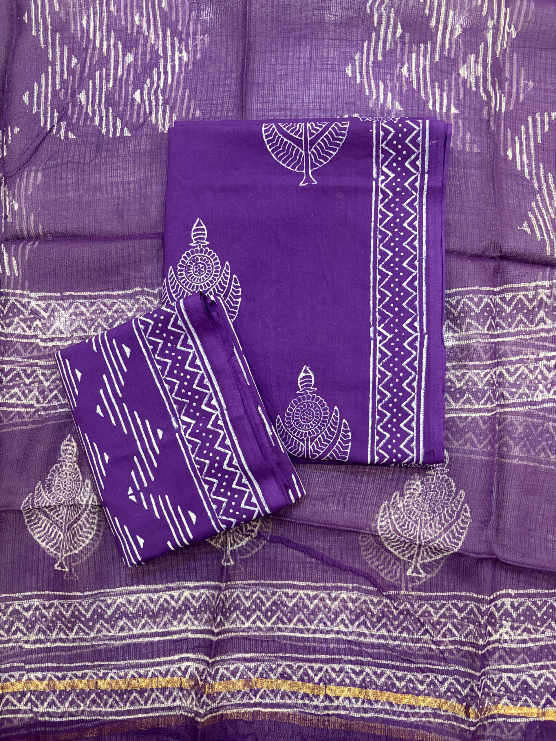 Purple Cotton Hand Block Printed Suit Set - Image 3