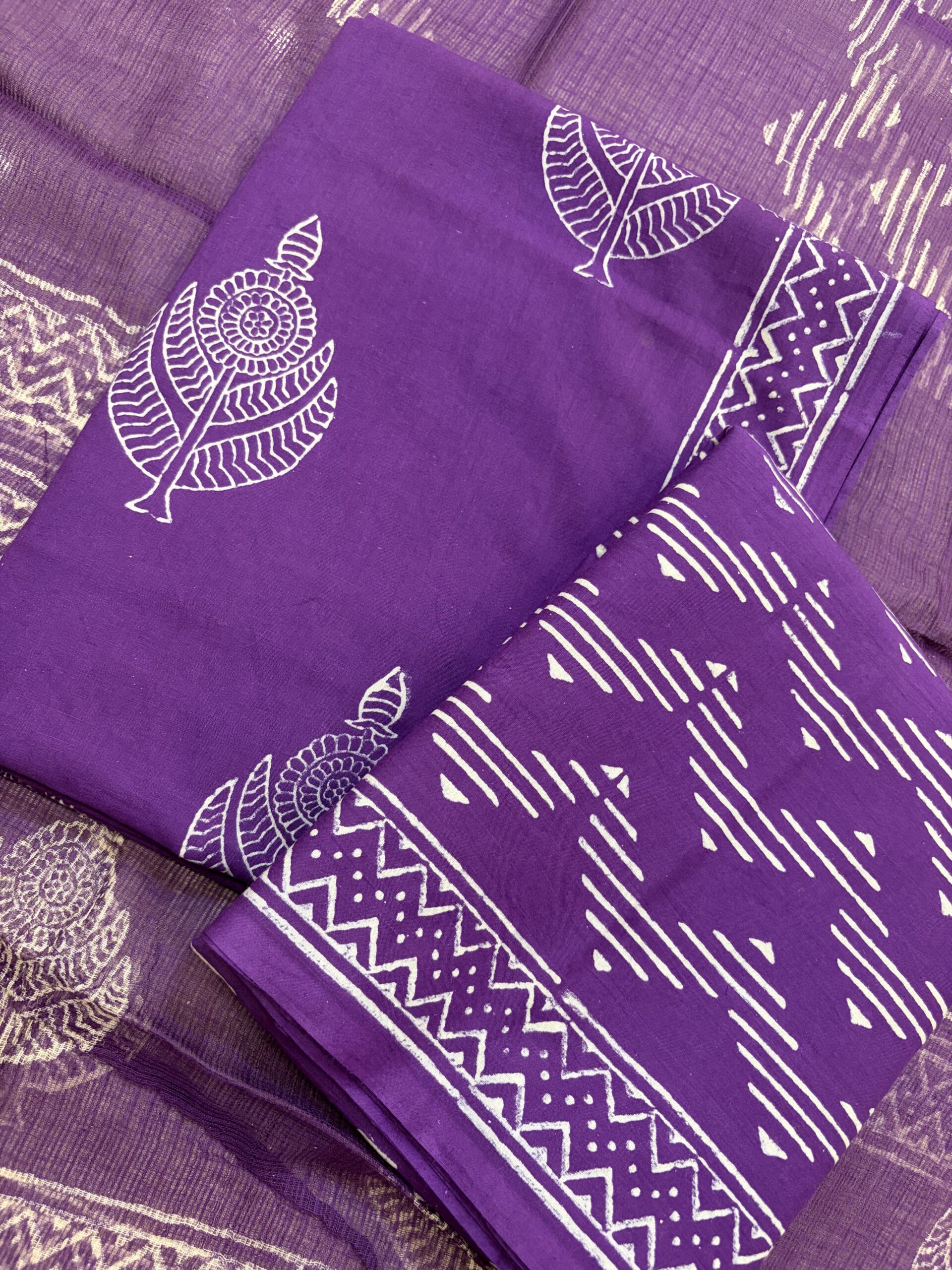 Purple Cotton Hand Block Printed Suit Set - Image 4