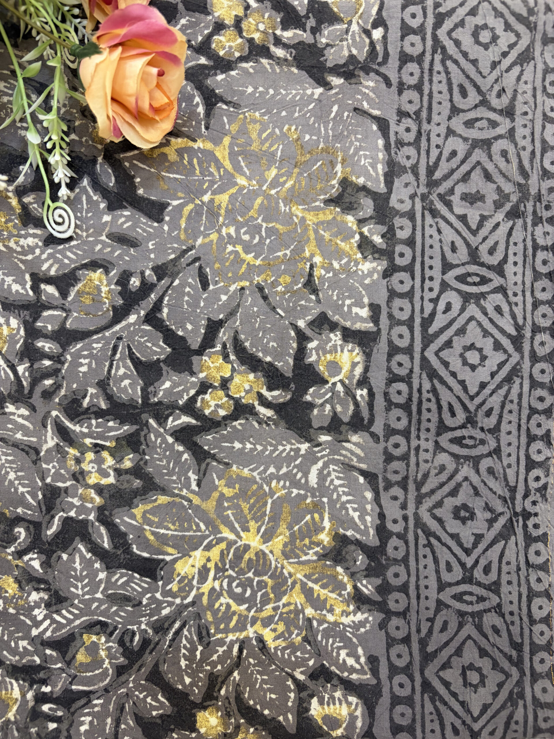 Grey Vanaspati Ajrakh Cotton Hand Block Painted Suit Set - Image 7