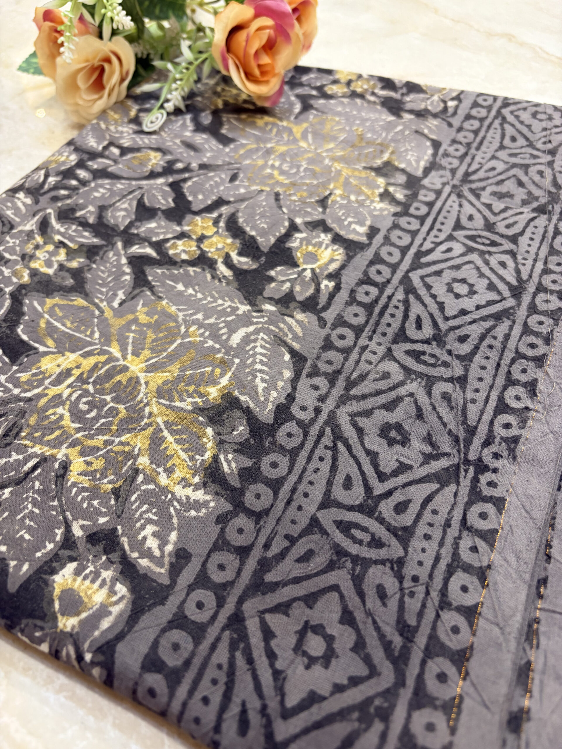 Grey Vanaspati Ajrakh Cotton Hand Block Painted Suit Set - Image 6