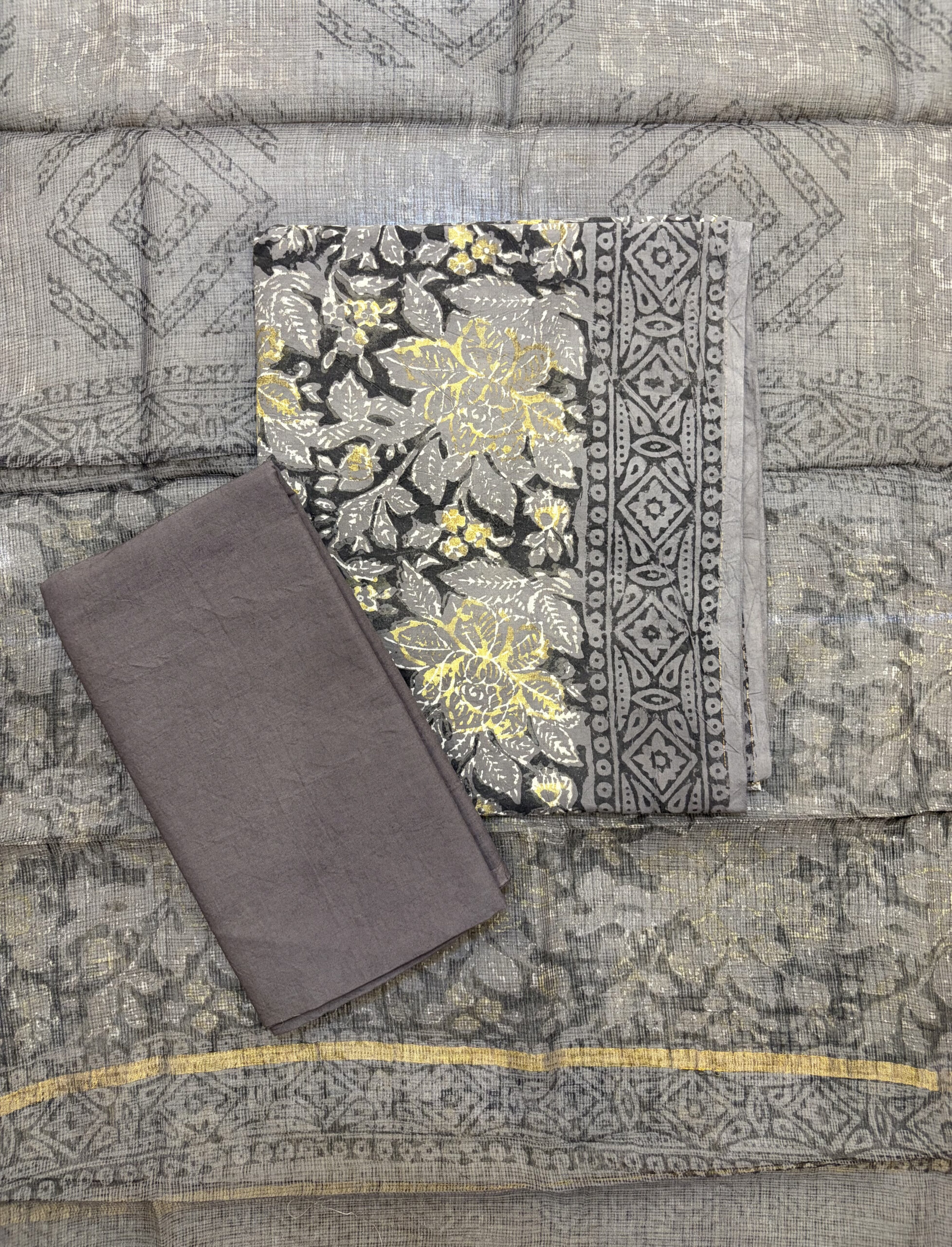 Grey Vanaspati Ajrakh Cotton Hand Block Painted Suit Set - Image 4