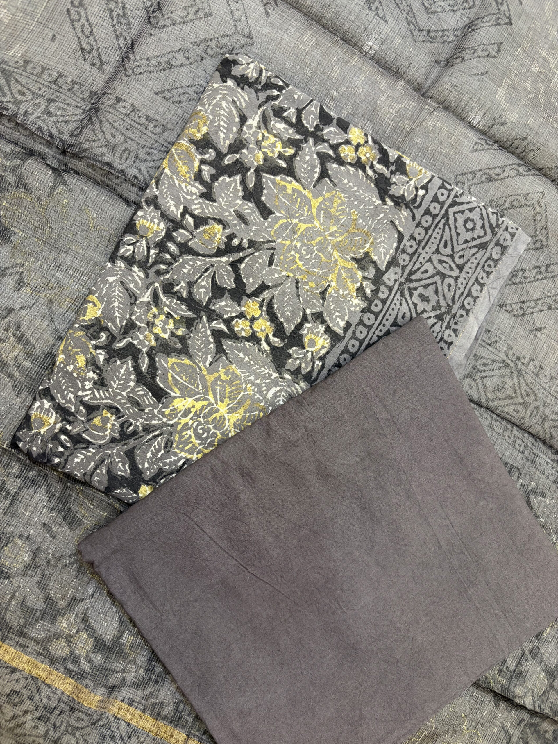 Grey Vanaspati Ajrakh Cotton Hand Block Painted Suit Set - Image 3