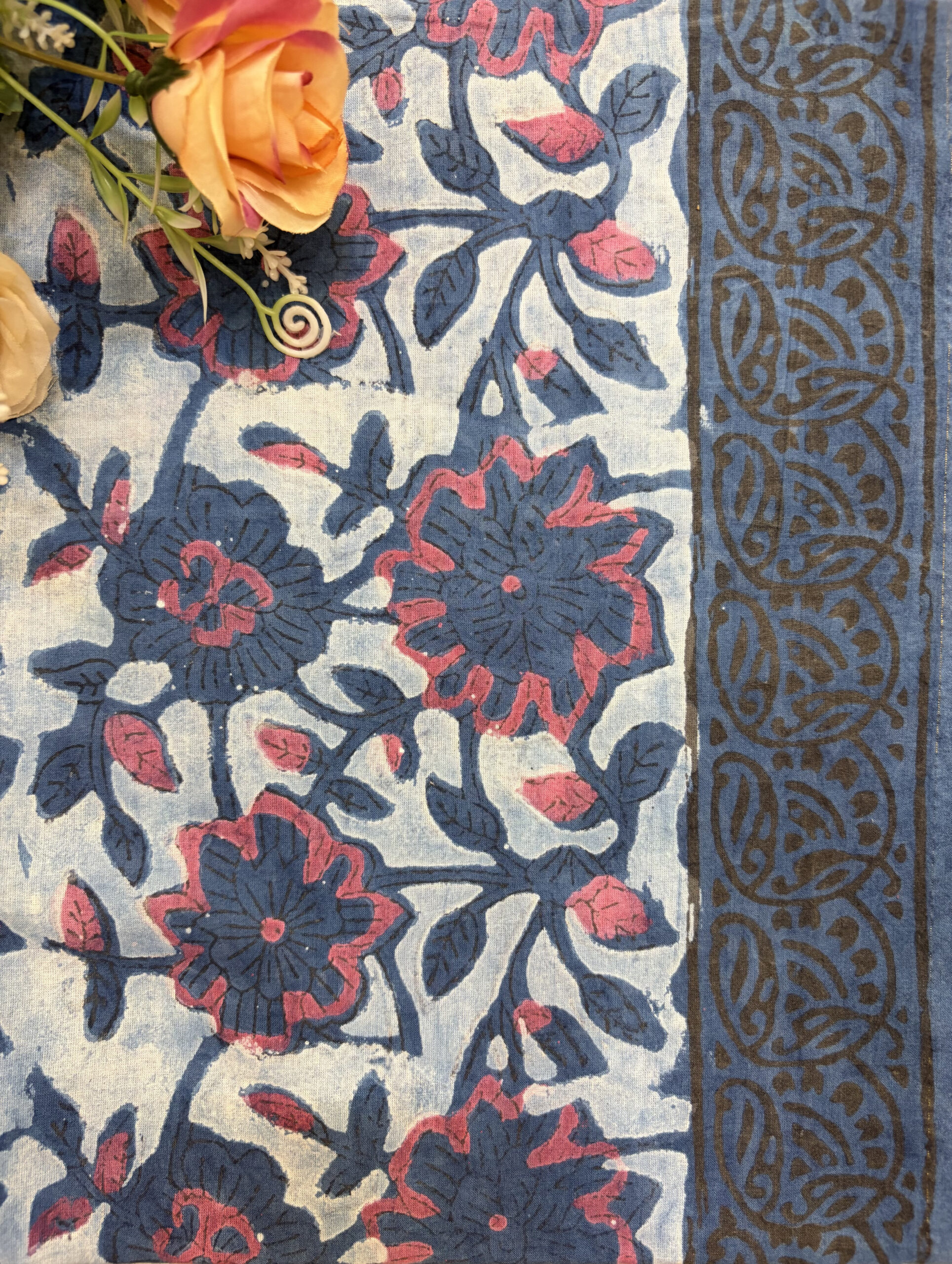 Navy Blue Floral Printed Vanaspati Ajrakh Suit Set - Image 6