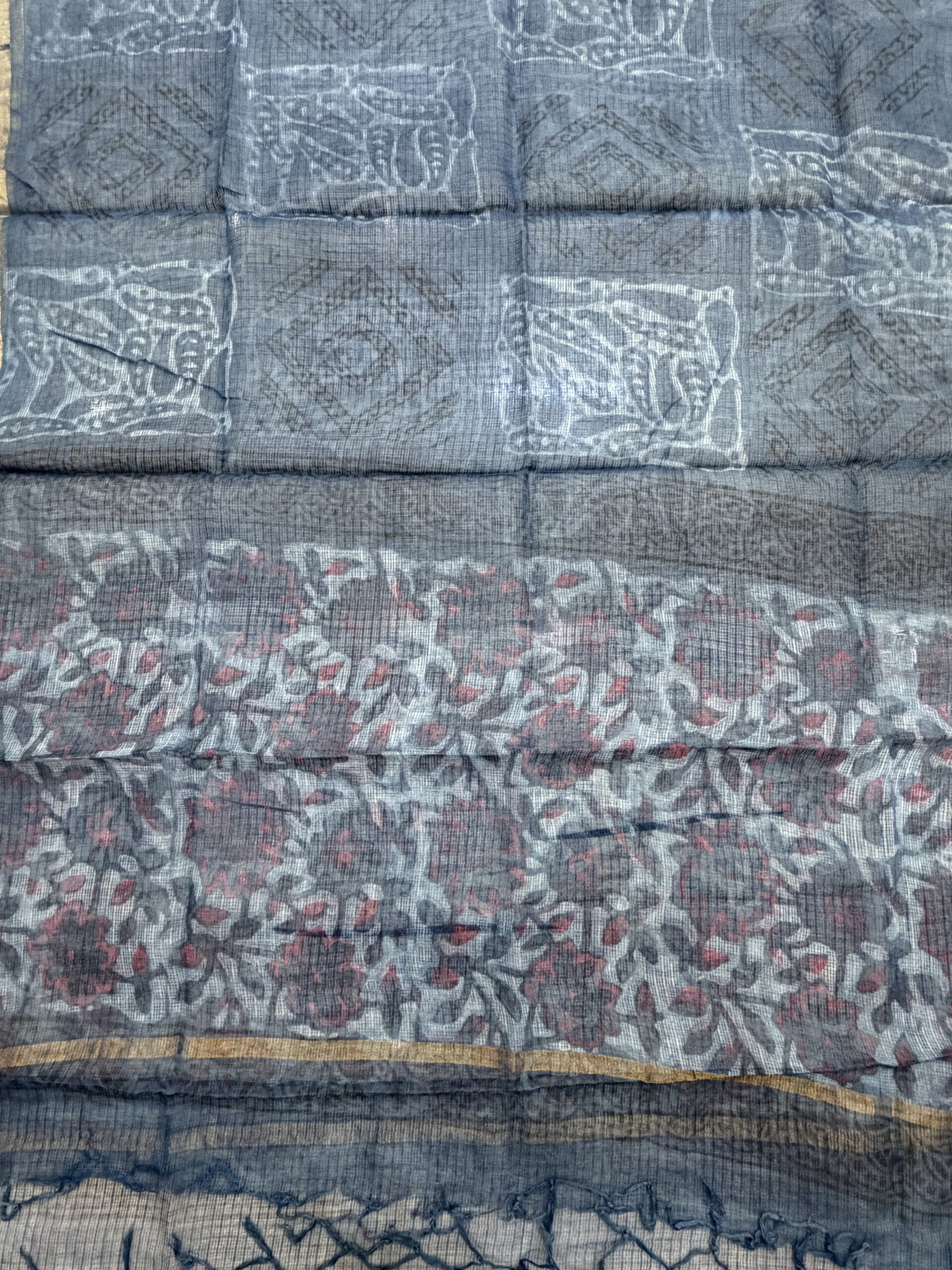 Navy Blue Floral Printed Vanaspati Ajrakh Suit Set - Image 5